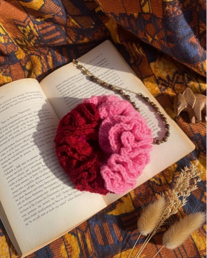 Chouchou Sorbet Framboise- Rose pastel & framboise crocheté main