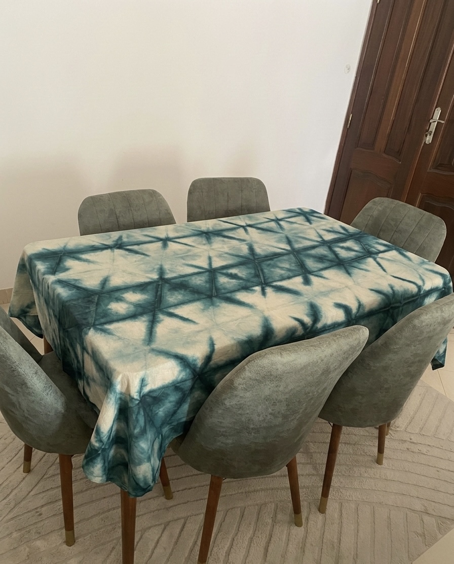 Nappe de table Tie & Dye Indigo – 100% Coton – Artisanat du Sénégal – Image 2