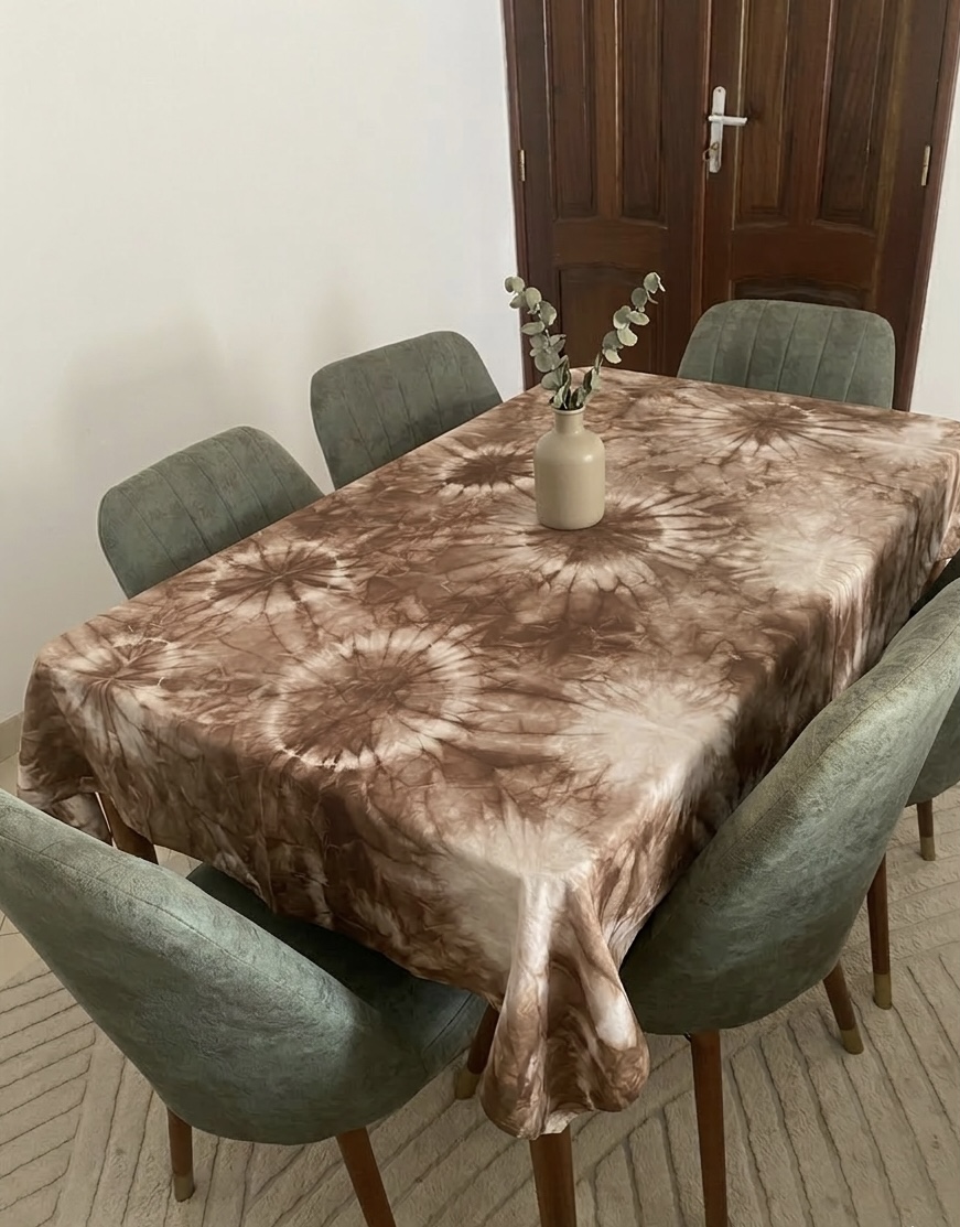 Nappe de Table 100% Coton – Motif Batik Marron Terreux – Design Sénégalais – Image 2