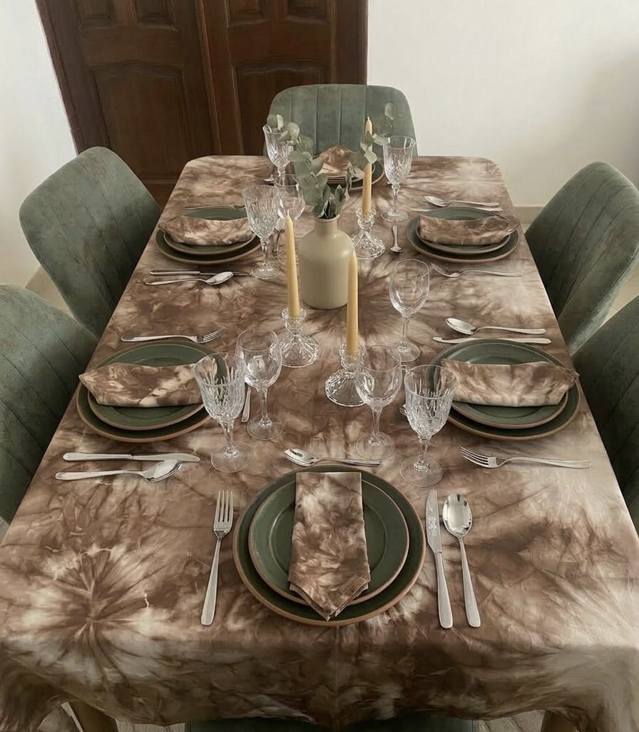 Nappe de Table 100% Coton – Motif Batik Marron Terreux – Design Sénégalais
