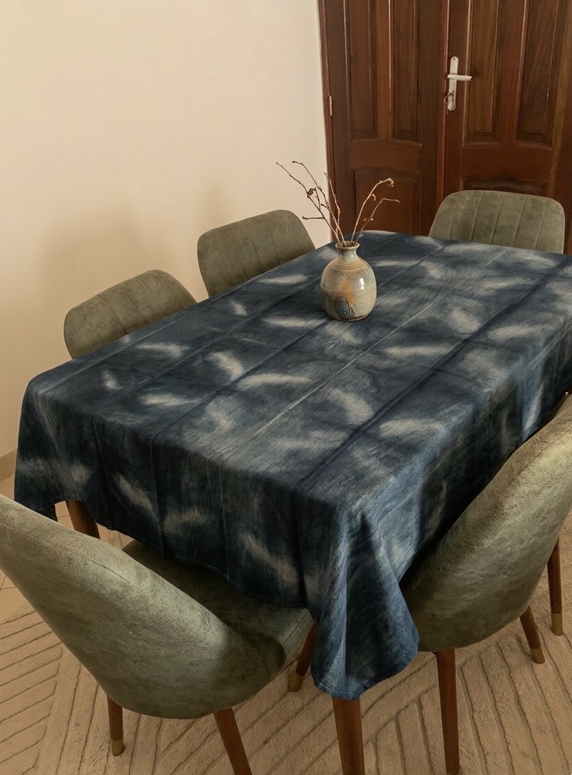 Nappe en Coton Tie-Dye Gris Orage & 6 Serviettes Assorties – Fait Main au Sénégal – Image 2