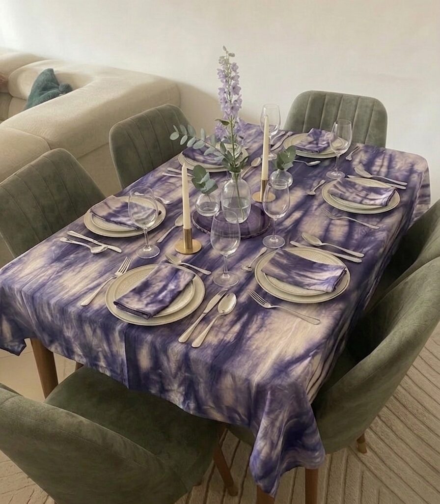 Nappe en Coton Tie-Dye Indigo “AEM 2025” – Fait Main au Sénégal – Set de 7 Pièces