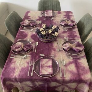Nappe de Table Tie & Dye LAVANDE – Fait Main au Sénégal – Set avec 6 Serviettes